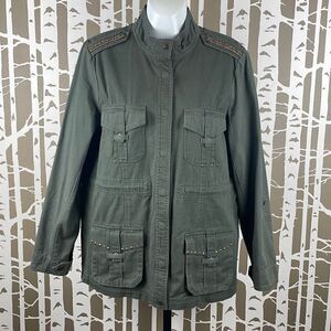 Democracy Olive Green Studded Lace Back Accent Cargo Jacket sz M